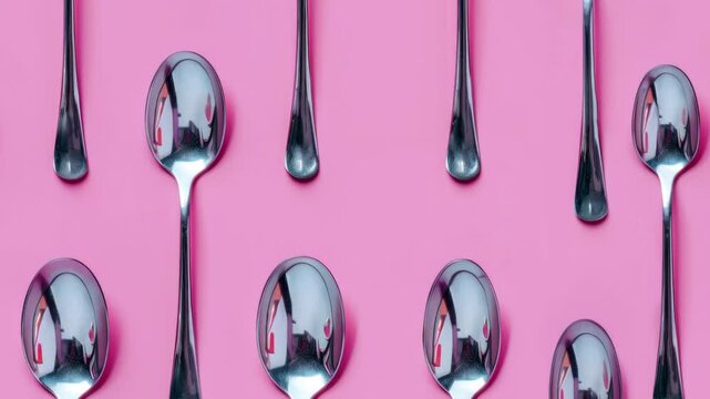 Spoons on pink background, tablespoon pattern seamless loop animation