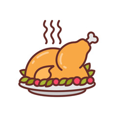 Roast Turkey Filled Icons , Vector illustration