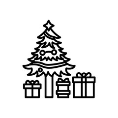 Christmas Presents Outline Icon, Vector illustration