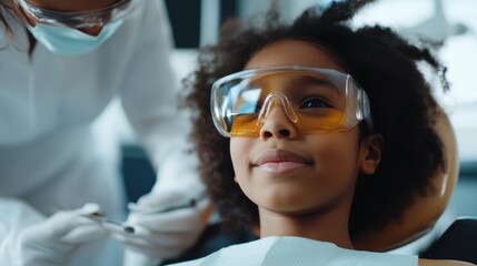 Dental exam with protective eyewear for patient safety
