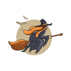 a witch with a hat on her head is flying a broom