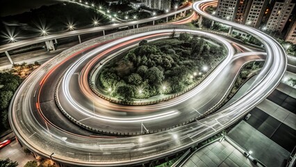 Luminous Elements and Dynamic Light Trails in Drone Photography Against Dark Background