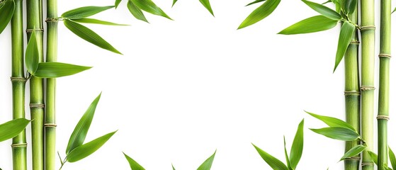 Naklejka premium Bamboo green sticks with leaves on a white