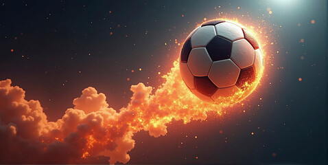 Fototapeta premium Illustrative representation of a fast and burning soccer ball ,dynamics, tension and energy in the game of soccer