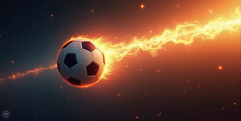 Fototapeta premium Illustrative representation of a fast and burning soccer ball ,dynamics, tension and energy in the game of soccer