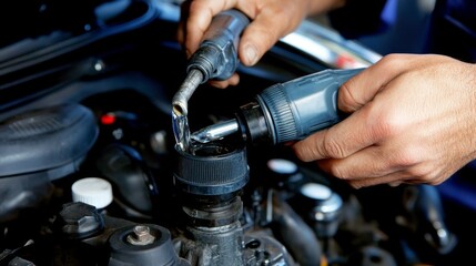 Mechanic Pouring Fluid into Car Engine