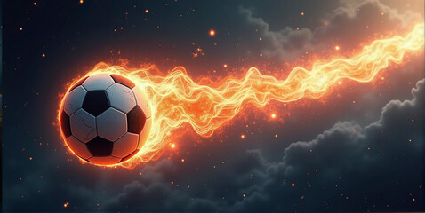 Fototapeta premium Illustrative representation of a fast and burning soccer ball ,dynamics, tension and energy in the game of soccer