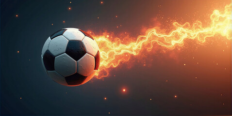 Fototapeta premium Illustrative representation of a fast and burning soccer ball ,dynamics, tension and energy in the game of soccer