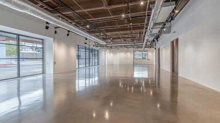 Obraz premium Modern Empty Gallery Space with Polished Concrete Floor