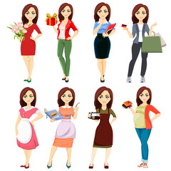 Vector collection. A girl like you in different images.