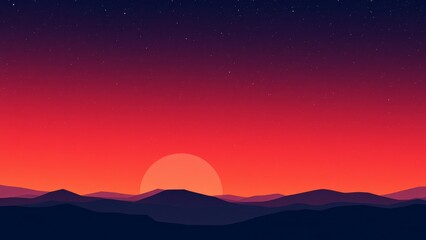 Fototapeta premium Silhouetted mountains at sunset with starry sky