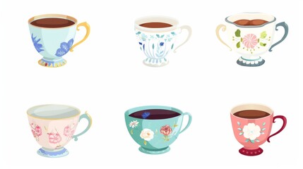 Obraz premium An enchanting vintage collection of English teacups and coffee mugs perfect for elegant tea ceremonies and cozy gatherings