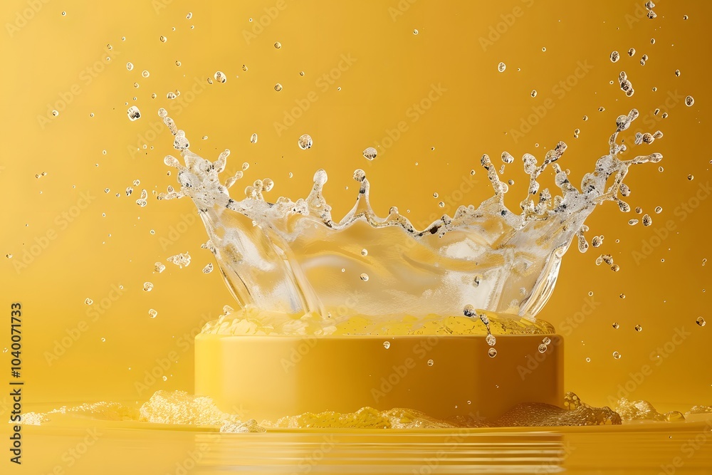 Canvas Prints Vibrant Splash: Water Droplets Dancing Against a Bright Yellow Background