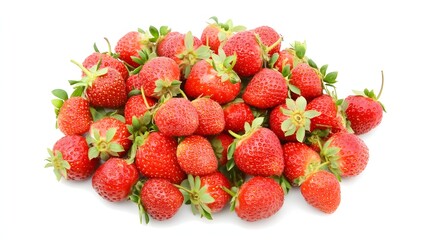 A pile of fresh, ripe strawberries isolated on a white background.