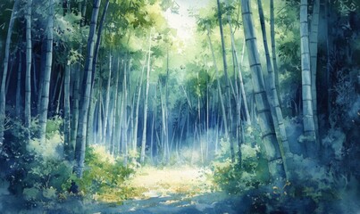 Obraz premium Watercolor Bamboo Forest in Kyoto, Japan
