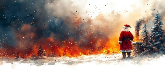 Santa Casting a Spell at the Chimney in Winter Scene