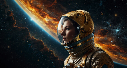Fototapeta premium A majestic gilded deep space explorer.