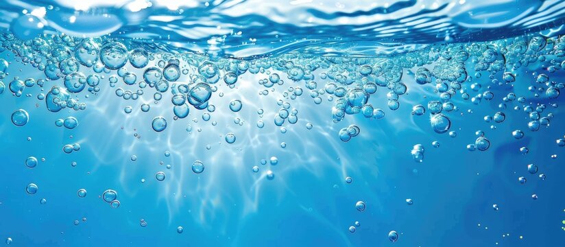 Blue water and bubbles floating on a blue backdrop perfect for copy space image