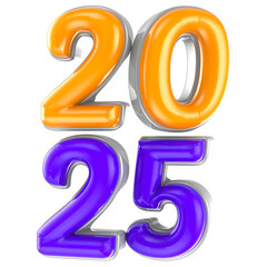 Happy New Year Number 2025 Yellow And Purple With White 3D Render
