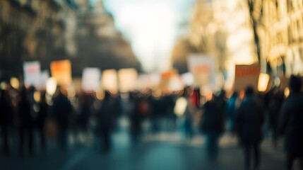 Blurred Crowd Protest Demonstration Street Signs Banner Banner Abstract