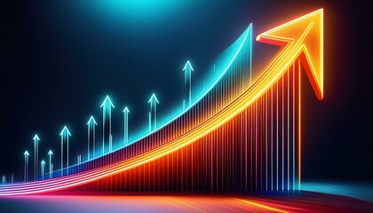 bright, glowing neon arrow pointing upward