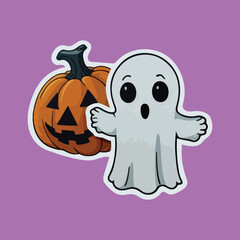 Halloween Ghost Sticker with solid Background