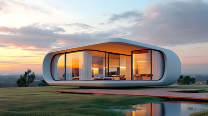 Compact and Futuristic Minimalist House with Streamlined 3D Architectural Design and Innovative Residential Aesthetics