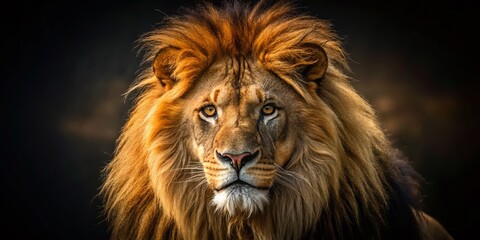 Obraz premium Majestic Lion Portrait in Darkness - Regal Strength and Presence