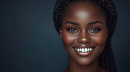 Smiling African woman, online business interface