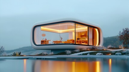 Stunning minimalist futuristic house with sleek clean lines and a modern contemporary design aesthetic captured in a 3D digital concept