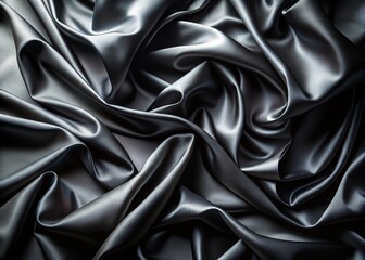 Obraz premium Abstract Black Silk Satin Fabric with Luxurious Drapery Folds for Elegant Background Design and Textures