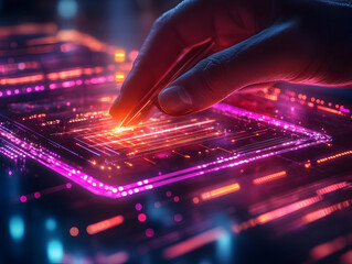 Digital Signature Macro Glowing Holographic Document Concept Futuristic Business Agreements Financial Innovation Leadership Smart Business Vector Illustration