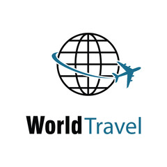 international travel on plane icon, concept fly airplane and world, airline logo, flight around earth globe, thin line symbol on white background