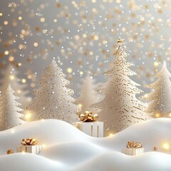 Winter christmas composition in paper cut style ,white and gold style