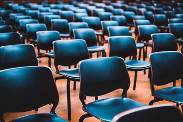 Obraz premium Rows of Blue Chairs in Auditorium for Conference Meeting Event