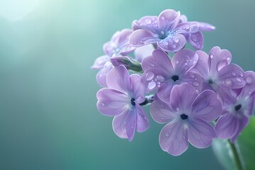Naklejka premium Delicate Purple Flowers with Dew Drops Against a Soft Background