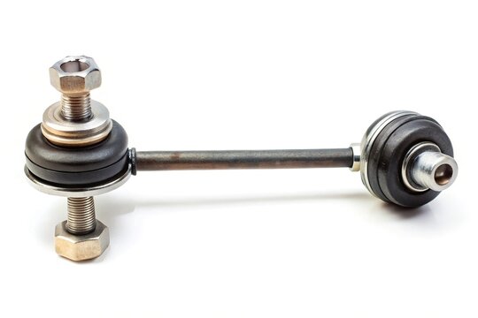Medium shot steel front stabilizer link or sway bar isolated on white background