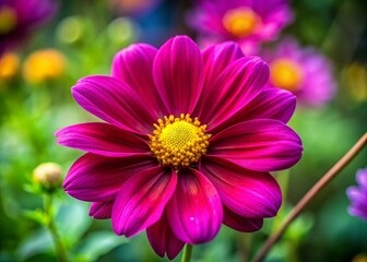 Fototapeta premium Vibrant Magenta Flower with Yellow Center in Garden