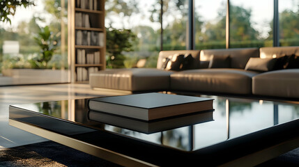 Large Glossy Coffee Table Book Displayed on a Minimalist Surface with Soft Lighting