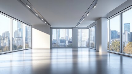 Fototapeta premium Modern Empty Office Space with City View