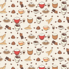 Coffee house and seamless coffee pattern in vintage style