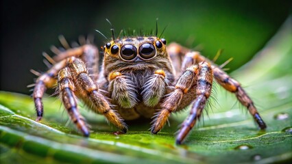mesmerizing macro closeup of spider wandering on leaf