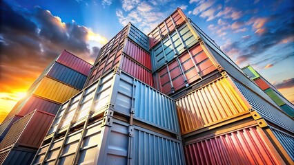 Fototapeta premium Metal shipping container building with sky background