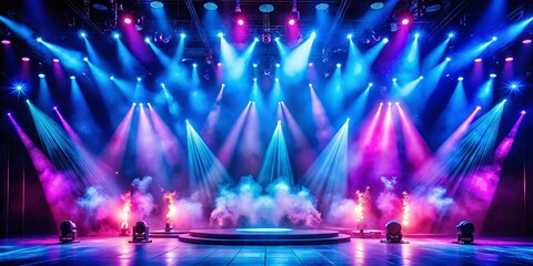 Mesmerizing Blue and Pink Spotlights on Stage with Dramatic Smoke for Concert and Event Photography
