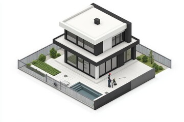 A construction worker installing a durable metal fence to protect a homeowner's property.