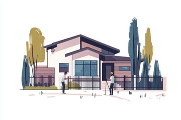 A professional installer putting up a stylish metal fence to complement a modern house's architecture.