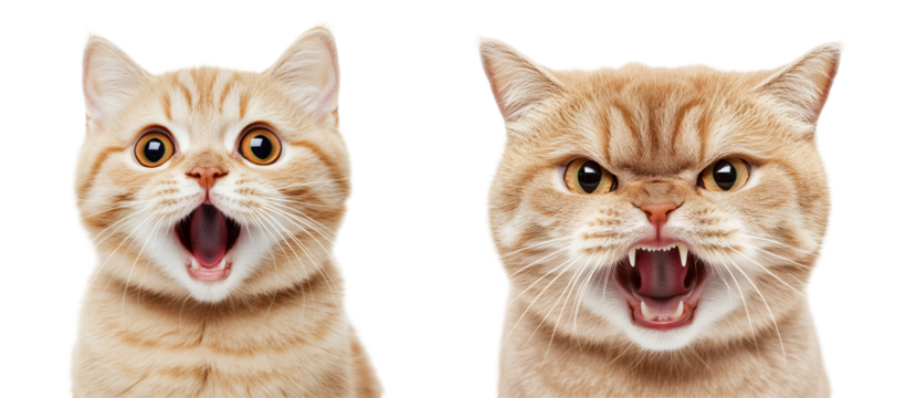 Angry and Surprised Cat on Transparent Background