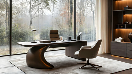 Fototapeta premium Modern Minimalist Writing Desk in a Bright Workspace with Clean Lines and Open Design