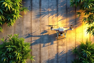 Minimal Mockup Platform with Sunlight and Plant Shadow on Concrete Wall for Abstract Visuals