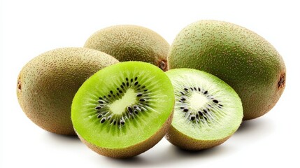 Fototapeta premium A green kiwi fruit with a cut in it